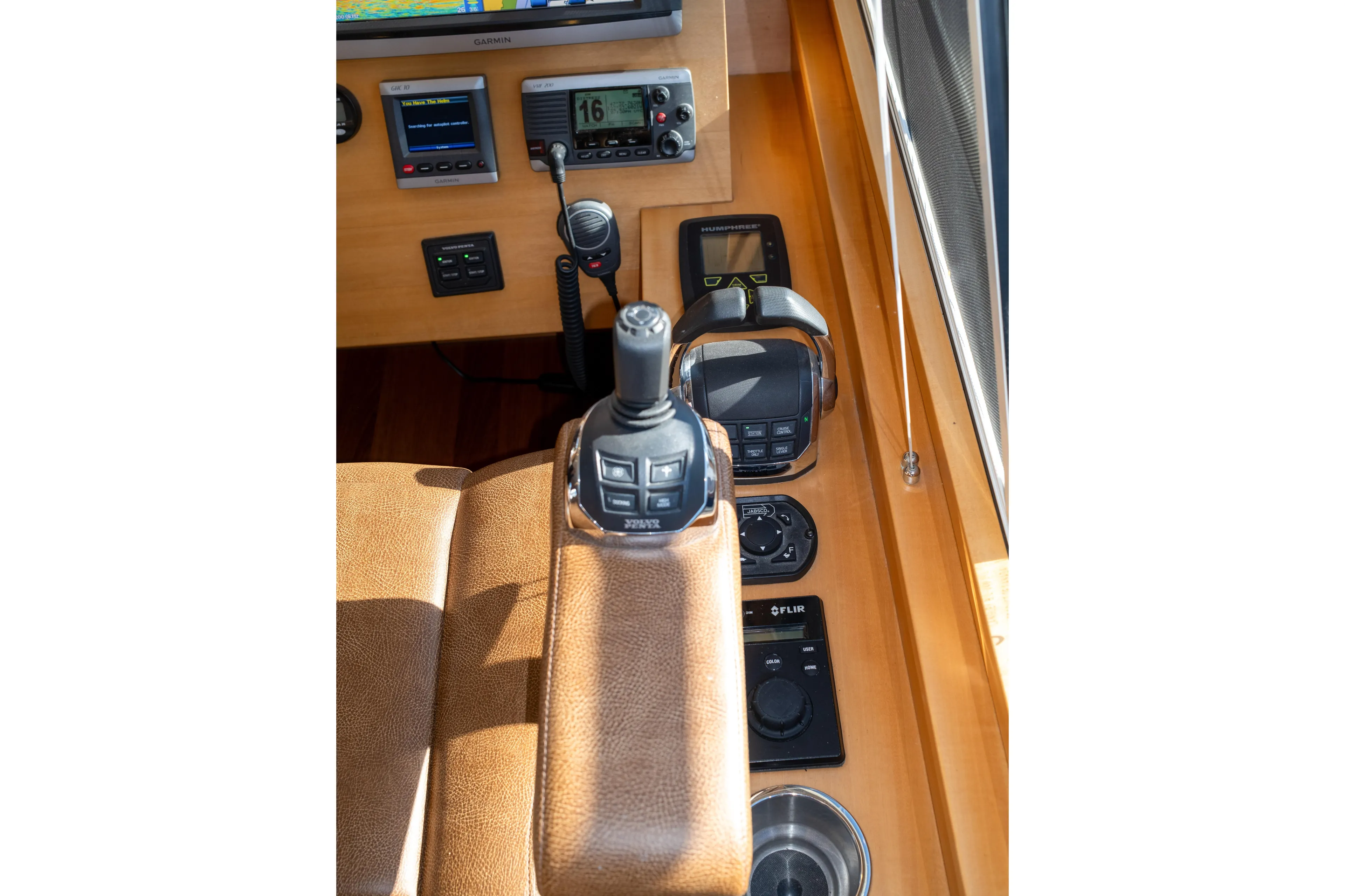Alki Yacht Photos Pics Control panel of a 2013 Coastal Craft 45 yacht with navigation equipment.