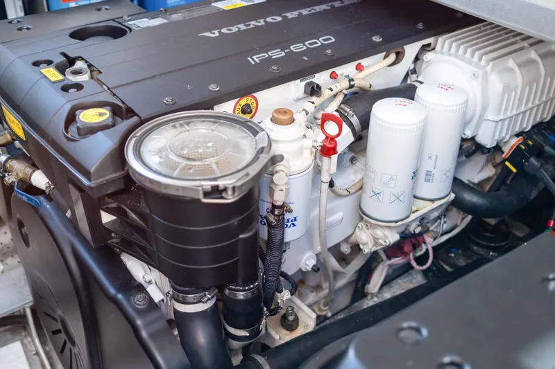 Alki Yacht Photos Pics Engine compartment of a 2013 Coastal Craft 45, featuring a Volvo Penta IPS-600.