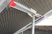 Close-up of Cranchi CSL 27 boat canopy mechanism, 2007 model, with textured interior.