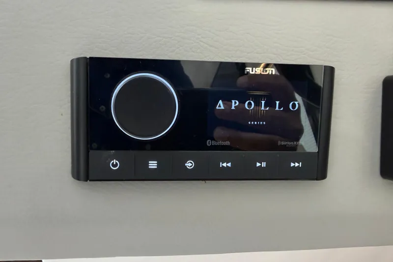 Monet Yacht Photos Pics Fusion Apollo Series audio system on 2021 Regal 36 XO boat dashboard.