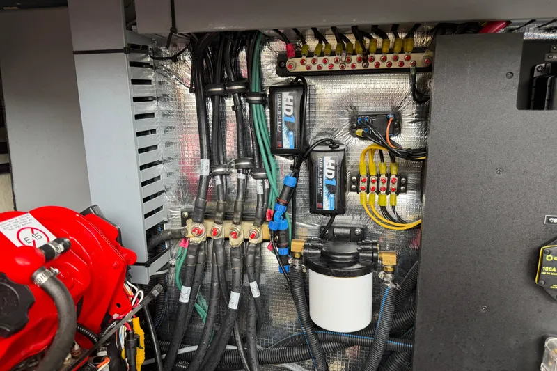 Monet Yacht Photos Pics Electrical system of 2021 Regal 36 XO boat, featuring wiring and components.