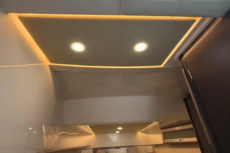Monet Yacht Photos Pics Interior ceiling of 2021 Regal 36 XO boat with recessed lighting.