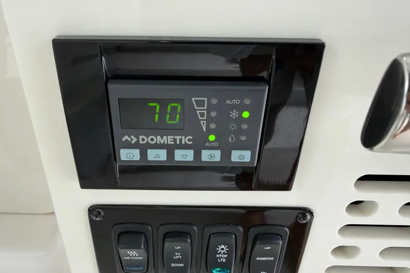 Monet Yacht Photos Pics Dometic control panel on 2021 Regal 36 XO boat, displaying temperature settings.