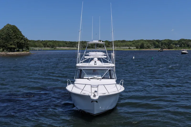 Salty Bear Yacht Photos Pics 2022 Albemarle 360 Express Fisherman boat on a scenic lake.