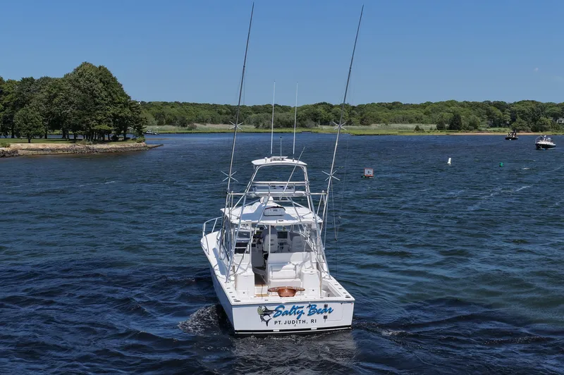 Salty Bear Yacht Photos Pics 2022 Albemarle 360 Express Fisherman boat on a scenic waterway.