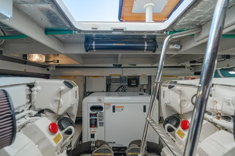  Yacht Photos Pics Engine room of 2010 Sunseeker Manhattan 60 yacht, featuring dual engines and equipment.