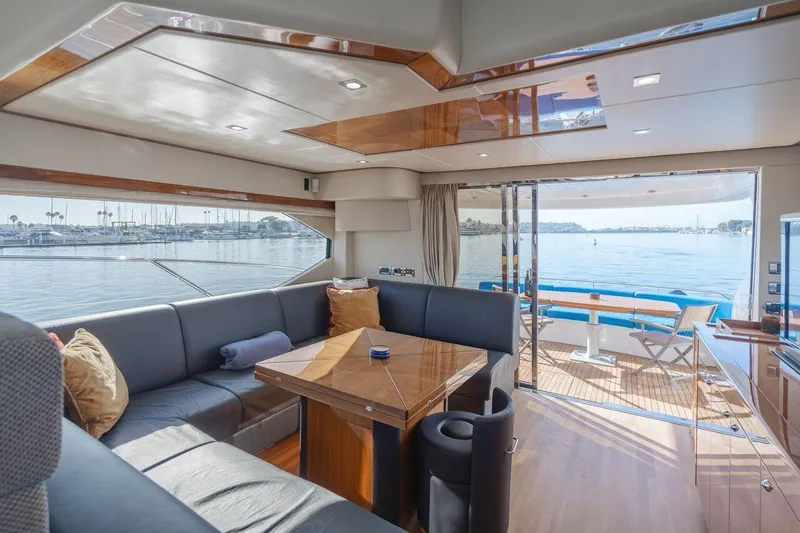  Yacht Photos Pics Luxurious interior of 2010 Sunseeker Manhattan 60 yacht with waterfront view.