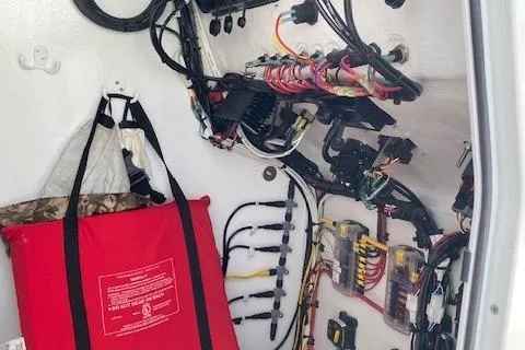  Yacht Photos Pics Electrical wiring and safety equipment inside a 2025 Custom Carolina Forbes boat.