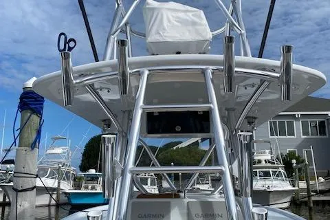  Yacht Photos Pics Custom Carolina Forbes 2025 boat docked, showcasing sleek design and advanced equipment.