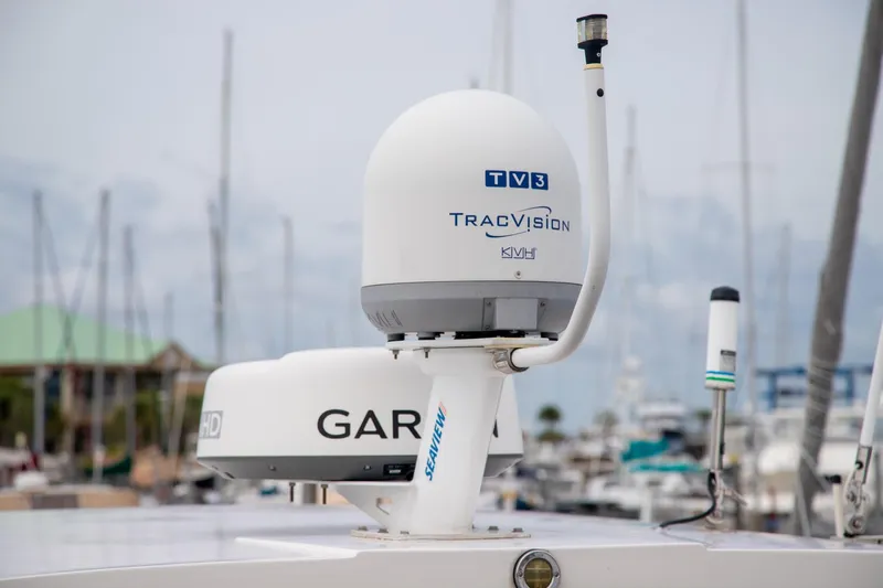 Hoff Yacht Photos Pics Satellite equipment on 2016 Regal 42 Grande Coupe yacht, featuring TracVision and Garmin technology.