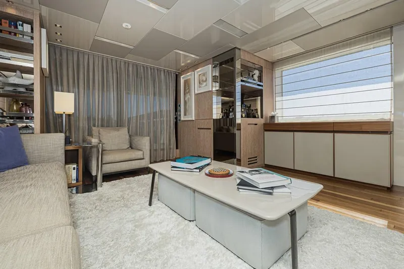 Percal Yacht Photos Pics Luxurious interior of 2014 Sanlorenzo SL104-586 yacht with modern furnishings and elegant decor.