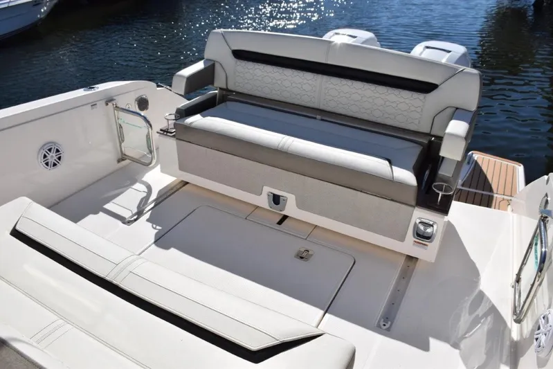 Erika Ray Yacht Photos Pics Aft lounge seat with drink holders, side gates