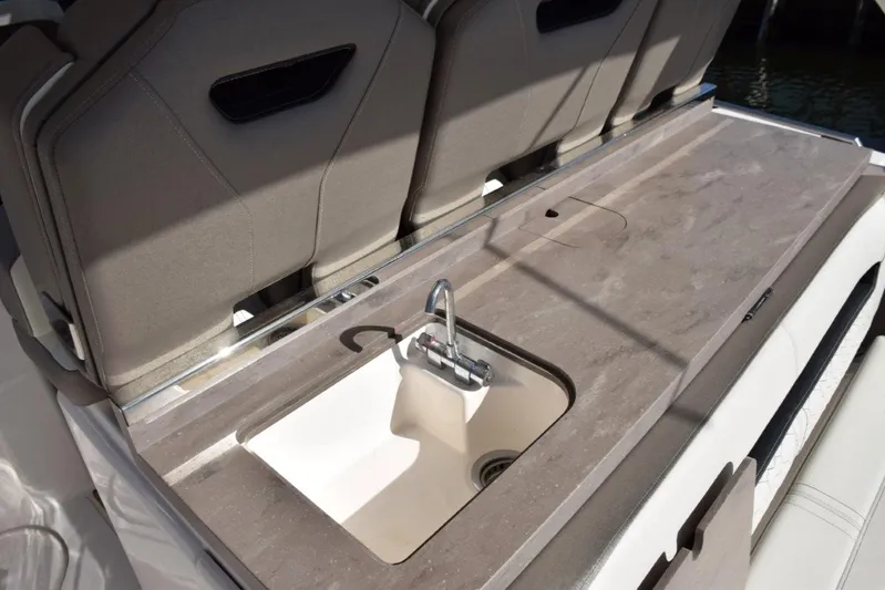 Erika Ray Yacht Photos Pics Mid-cockpit galley countertop, hideaway sink