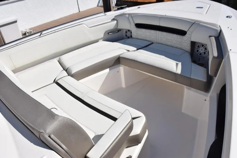 Erika Ray Yacht Photos Pics U-shape seating has hideaway table
