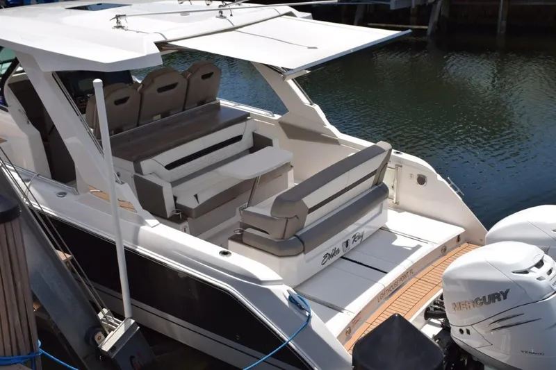 Erika Ray Yacht Photos Pics Cockpit shade extended and aft lounge moved forward