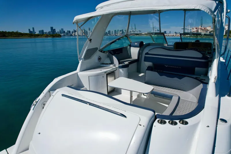  Yacht Photos Pics 2006 Formula 40 Performance Cruiser interior with city skyline in the background.