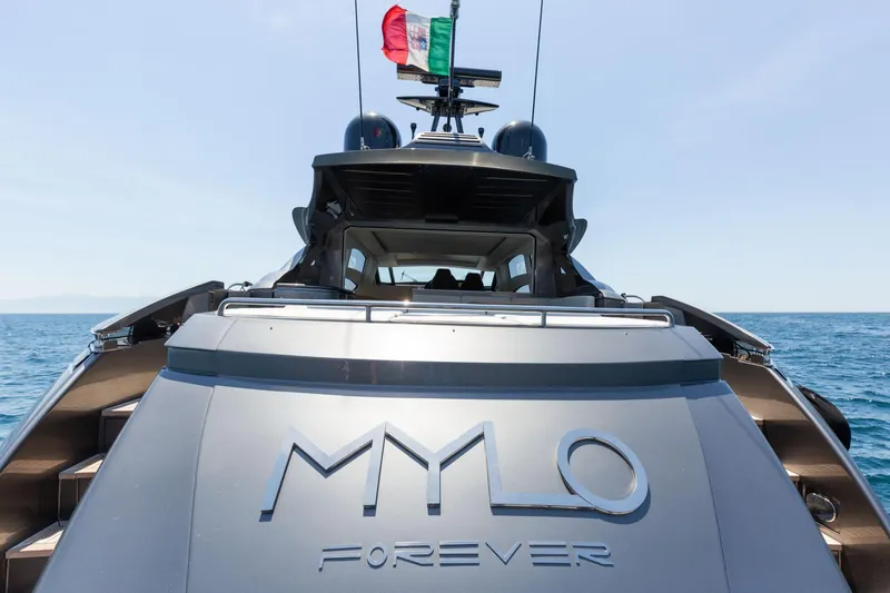 Mylo Yacht Photos Pics Luxury Pershing 74 yacht "MYLO Forever" on open sea, 2014 model.