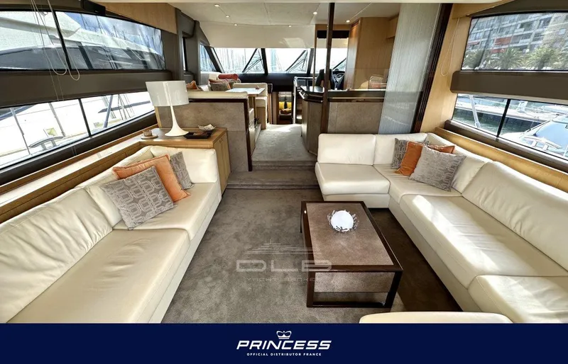  Yacht Photos Pics Luxurious interior of 2012 Princess 64 yacht with elegant seating and modern decor.