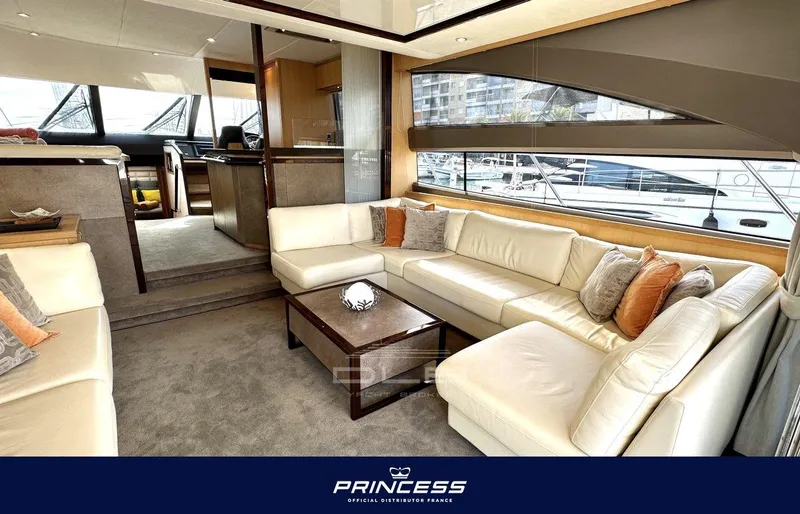  Yacht Photos Pics Luxurious interior of 2012 Princess 64 yacht with elegant seating and modern design.