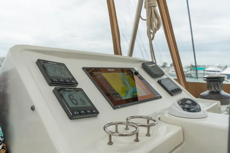 Audacity Yacht Photos Pics Control panel of 2013 Lagoon 450 catamaran with navigation instruments and compass.