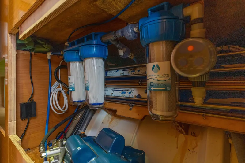 Audacity Yacht Photos Pics Water filtration system in a 2013 Lagoon 450 yacht interior.