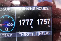 Running hours display on 2018 Leopard 43 Powercat showing 1777 and 1757 hours.