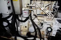 Engine compartment of a 2018 Leopard 43 Powercat with fuel filter and wiring.