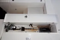Anchor locker of a 2018 Leopard 43 Powercat with chain and windlass.