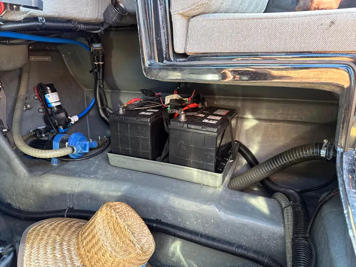  Yacht Photos Pics Battery compartment of 2020 Technohull SEADNA 999 G5 ST boat, showing wiring and components.