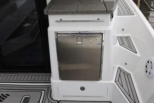  Yacht Photos Pics 2021 Four Winns V355 Coupe boat interior with sleek cabinetry and modern design.