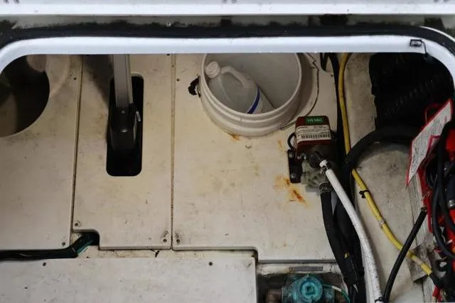  Yacht Photos Pics Engine compartment of 2021 Four Winns V355 Coupe with maintenance tools and equipment.