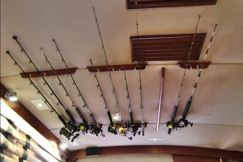  Yacht Photos Pics Fishing rods stored on ceiling of 1988 Ocean Yachts 38 Super Sport boat.