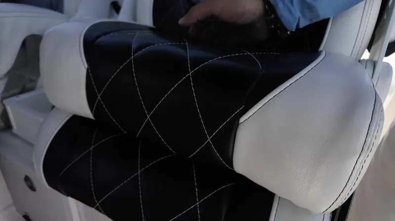  Yacht Photos Pics Luxurious black and white leather seating on 2023 CG Boat Works 35 M-Series.