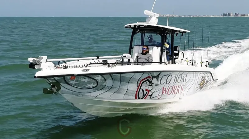  Yacht Photos Pics 2023 CG Boat Works 35 M-Series cruising on open water.