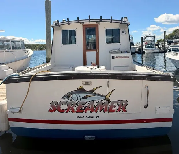 Screamer Yacht Photos Pics 1998 Wilbur 38 Downeast boat "Screamer" docked at marina, Point Judith, RI.