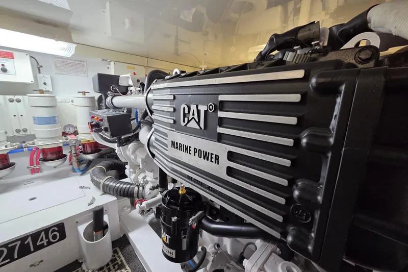  Yacht Photos Pics Engine room of 2006 Hatteras 50 Convertible with CAT Marine Power engine.