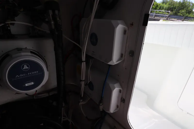  Yacht Photos Pics Interior view of a 2013 Yellowfin 32 Offshore boat showing electronic components.