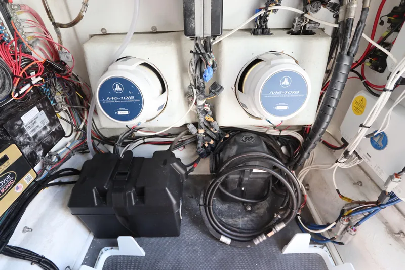  Yacht Photos Pics Electrical system of a 2013 Yellowfin 32 Offshore boat, featuring wiring and components.