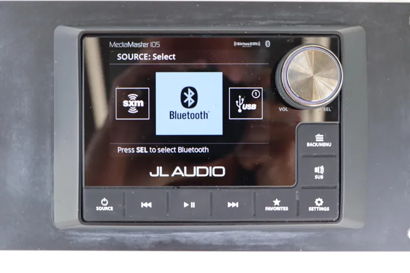  Yacht Photos Pics JL Audio MediaMaster 105 display on 2013 Yellowfin 32 Offshore, showing Bluetooth selection.
