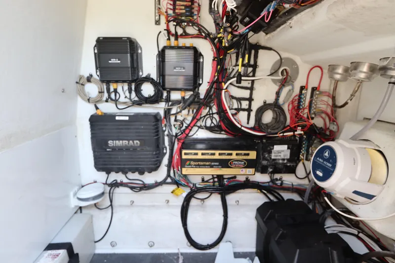  Yacht Photos Pics Electrical system of a 2013 Yellowfin 32 Offshore boat with wiring and equipment.