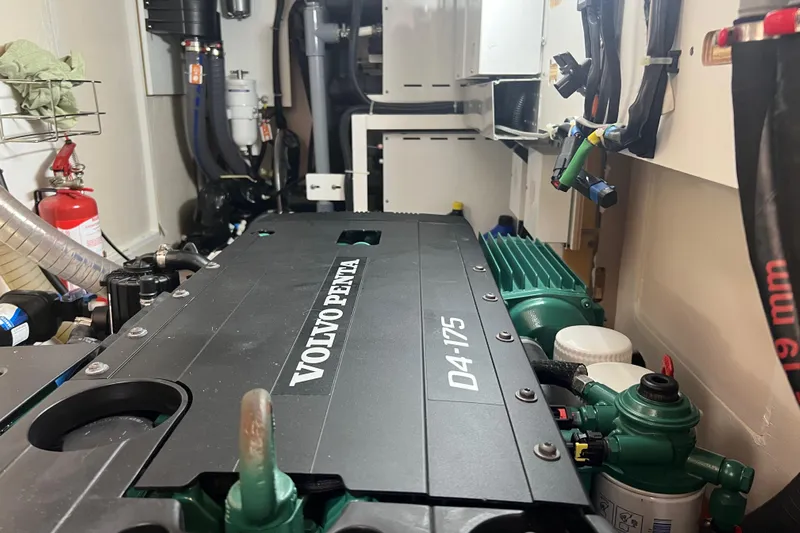  Yacht Photos Pics Engine room of 2023 Jeanneau 65 yacht featuring Volvo Penta D4-175 engine.