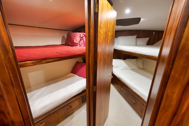 Yacht Photos Pics Luxurious wooden bunk beds in a 1997 Garlington 61 yacht cabin.