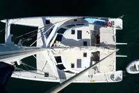 Aerial view of 2001 Catamaran NIMBLE 50 sailing on water.