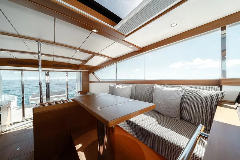 Freya Yacht Photos Pics Luxurious interior of 2023 Delta Powerboats 54 IPS with ocean view.