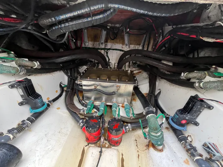 The Perfect Predator Yacht Photos Pics Engine compartment of a 2017 Mako 414 CC Bluewater Family Edition boat.