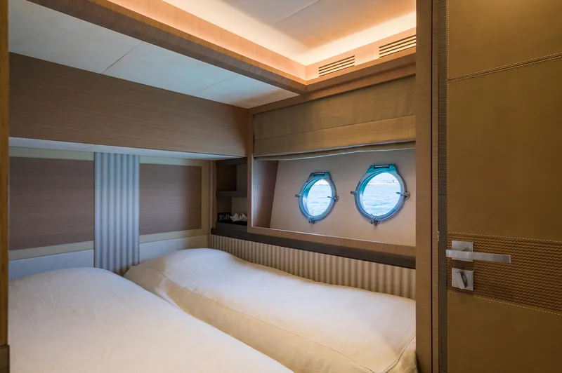 Crazy Diamond Yacht Photos Pics Luxurious twin bedroom on the 2016 Monte Carlo Yachts MCY 70.