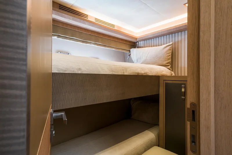 Crazy Diamond Yacht Photos Pics Interior cabin of 2016 Monte Carlo Yachts MCY 70 with bunk beds.
