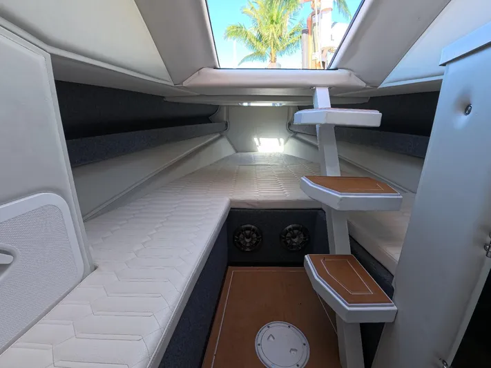 Novielli Yacht Photos Pics Interior of 2026 Novielli Veloche 349 boat with modern design and comfortable seating.