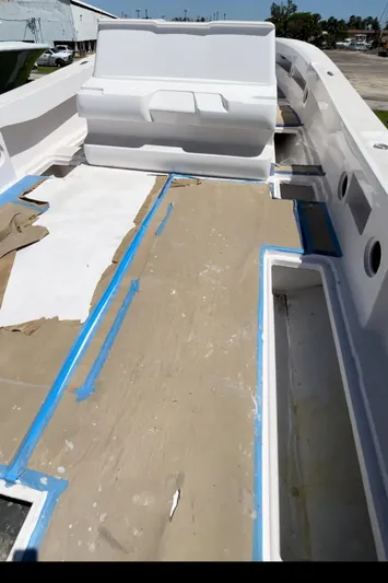  Yacht Photos Pics Streamline 45 boat interior under construction, showcasing deck layout and seating, 2026 model.