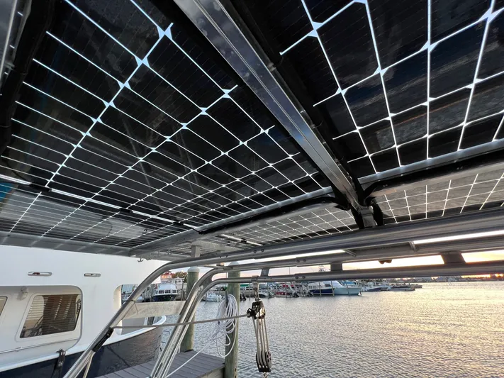 Rafel Yacht Photos Pics Solar panels on a 2006 Hunter 45 Center Cockpit boat.